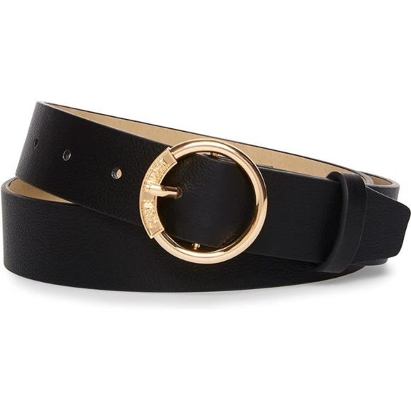 Steve Madden Women\'s Circle Logo Buckle Belt, Black